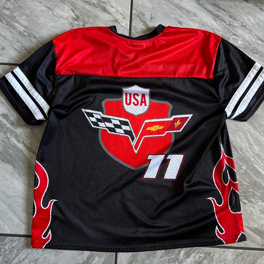 Chevy Chevrolet Red Black Mesh Jersey Large L Flames Rare